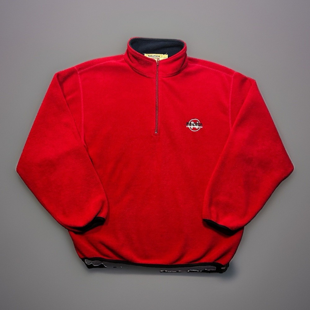 Vintage 90s Nautica Competition 1/4 Zip Fleece Sweatshirt Red Large MADE IN USA